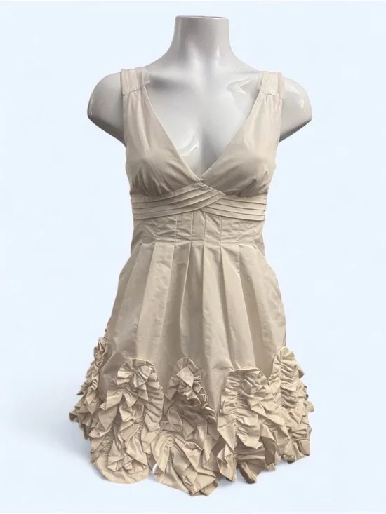 BCBG Maxazria Cream Woven Taffeta Ruffle Mini Dress-Size 2 - Picture 1 of 4